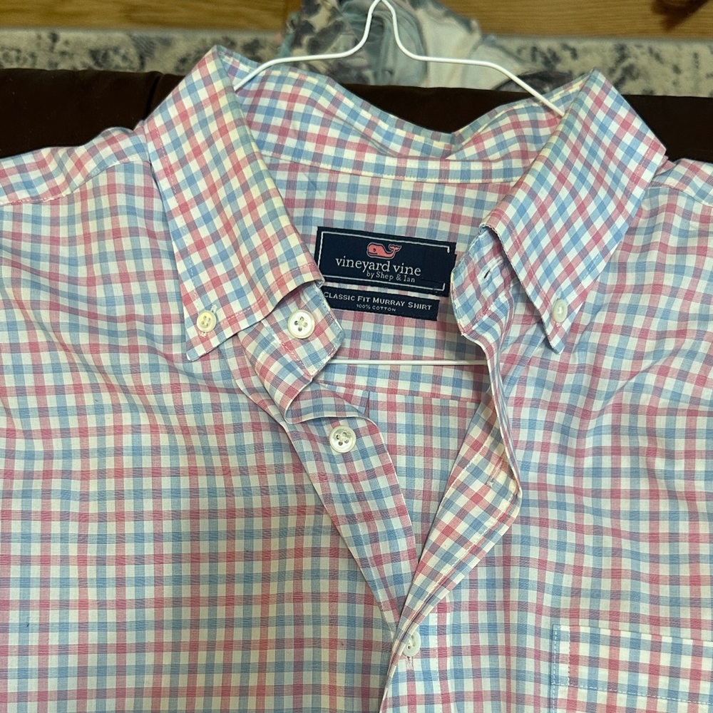 Vineyard Vines Men's Casual Shirt - Blue and Pink Plaid